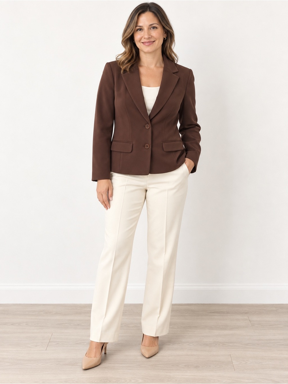 Liz Claiborne Petite Brown Blazer Size 10P Stretch Two Button Career Jacket
